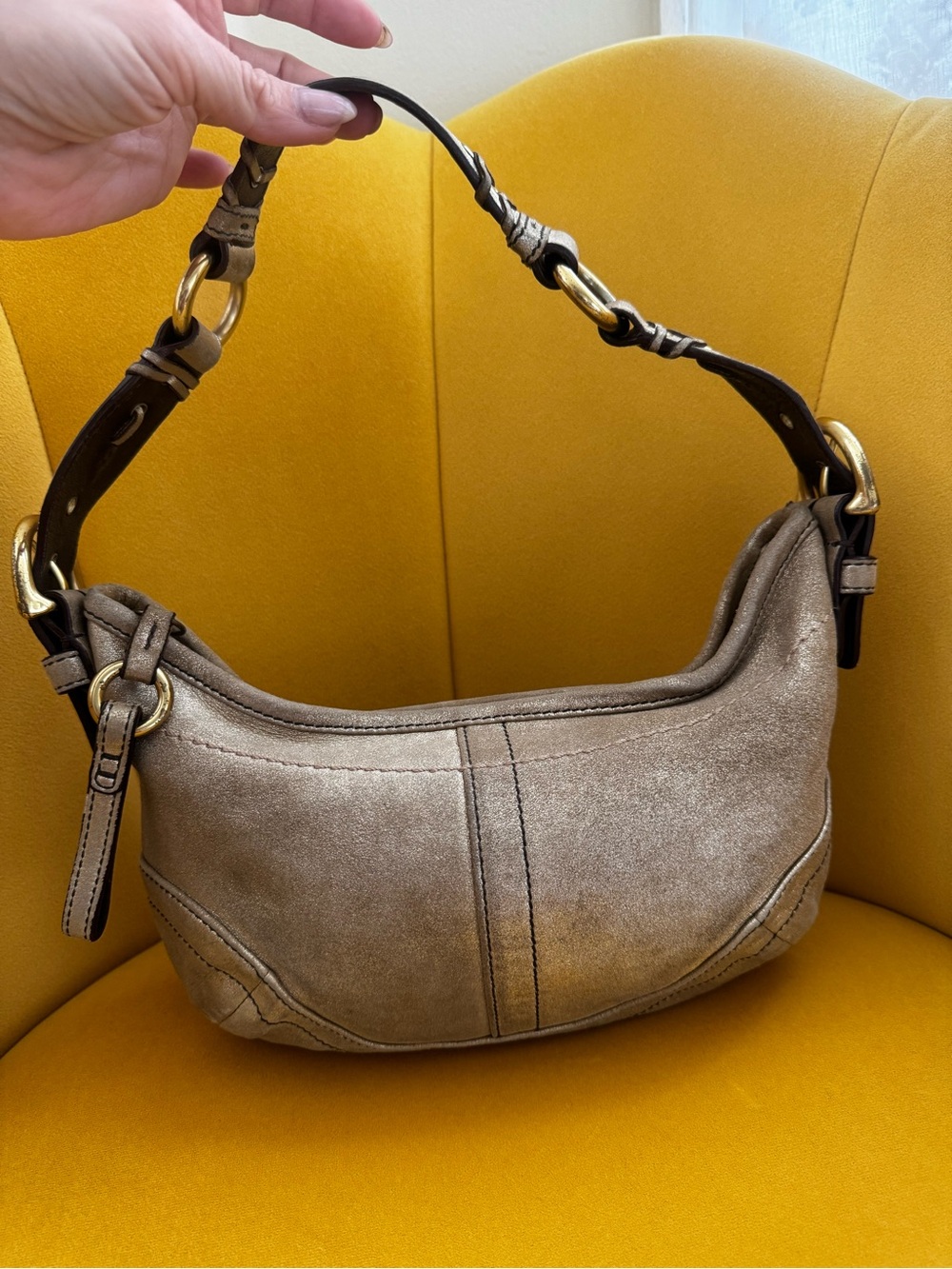 Metallic coach Y2K hobo with whipstitching
